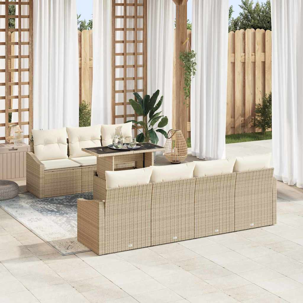 Garten-Sofa-Set mit Speicher 8 pcs Beige Poly Rattan